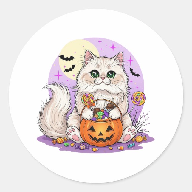 Adesivo Redondo Truque ou Tratar Persa - Gato Persa Fluffy (Frente)