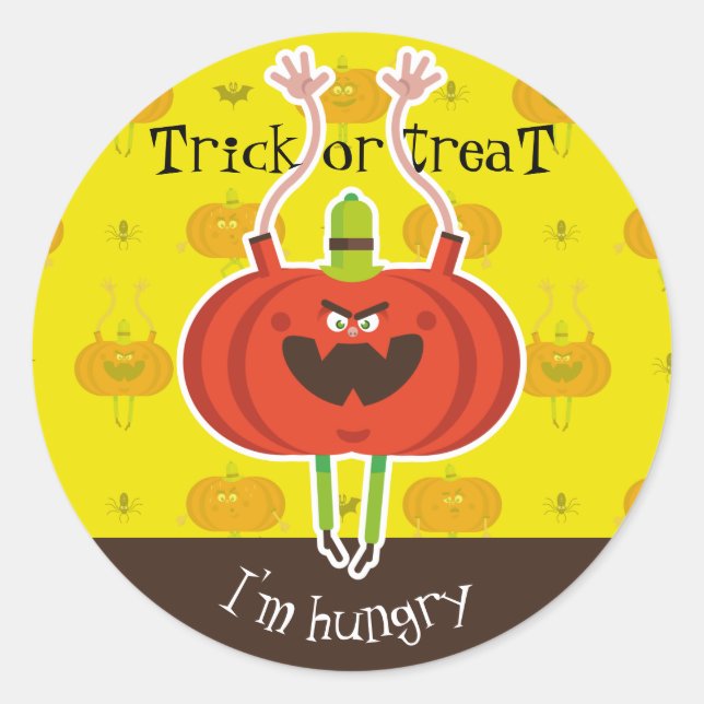 Adesivo Redondo Truque ou trate que estou com fome (Frente)