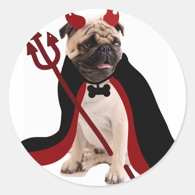 Adesivo Redondo truque ou trate um satã de diabo feliz do hallowee (Frente)