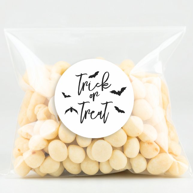 Adesivo Redondo Truque Preto Ou Tratar Texto Com Morcegos No Hallo (Criador carregado)