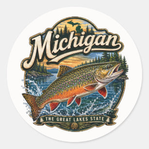 Adesivo Redondo Truta de Michigan Grandes Lagos