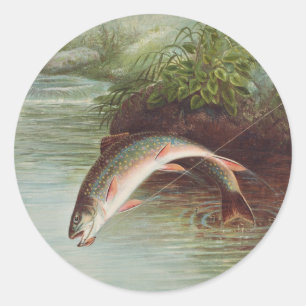 Adesivo Redondo Truta-de-riacho Saltando por S.A. Kilbourne Peixe 
