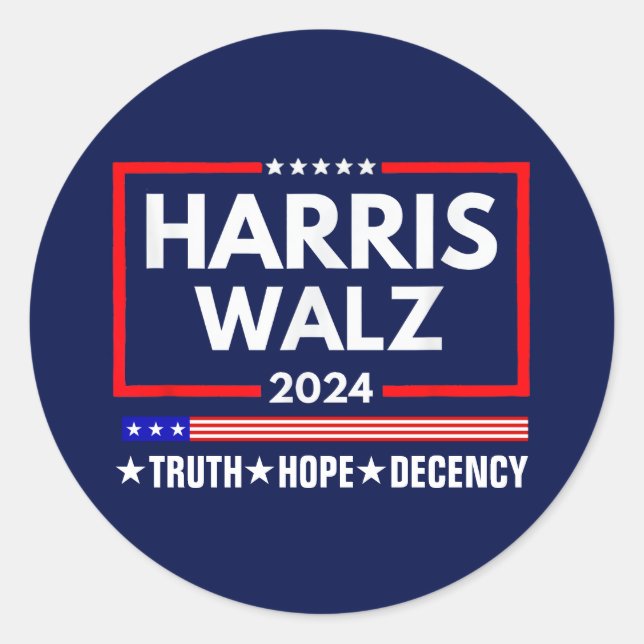 Adesivo Redondo Truth Hope Decency Harris Walz 2024 (Frente)