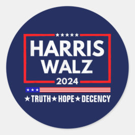 Adesivo Redondo Truth Hope Decency Harris Walz 2024