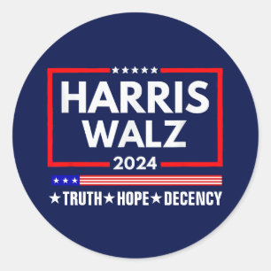 Adesivo Redondo Truth Hope Decency Harris Walz 2024