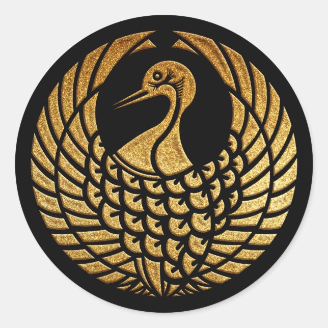 Adesivo Redondo Tsuru no Maru Kamon no Dourado Selo (Frente)