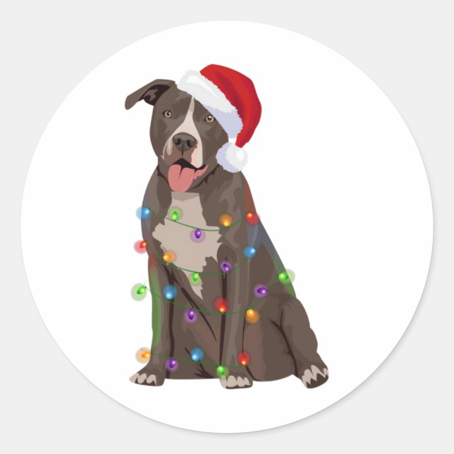 Adesivo Redondo Ttie Tbull Christmas Lights Xmas Dog Lover  (Frente)