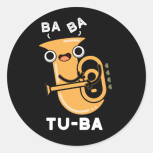 Adesivo Redondo Tu-ba Piadas engraçadas de Tuba Fundo Escuro