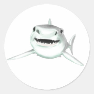 Adesivo Redondo tubarão aquarela sorrindo animal oceano cinza verd