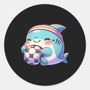 Adesivo Redondo Tubarão Bonito Jogador de Futebol Kawaii Atleta de