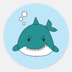 Adesivo Redondo Tubarão Branco e Azul Desenho Animado