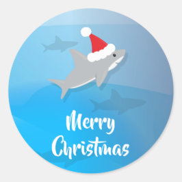 Adesivo Redondo Tubarão com Santa Hat - Vinheta Feliz de Natal
