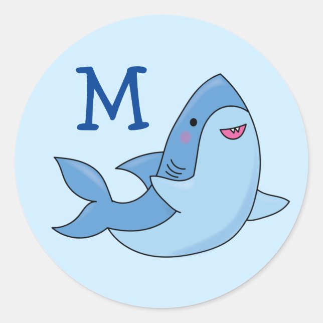 Adesivo Redondo Tubarão - Cute Kawaii Name Envelope Selo (Frente)