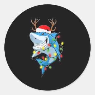 Adesivo Redondo Tubarão-feliz Sharkmas com a Luz de Natal do Papai