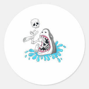 Adesivo Redondo Tubarão Halloween Come Skeleton Engraçado