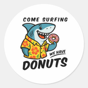 Adesivo Redondo Tubarão havaiano com donut engraçado surf
