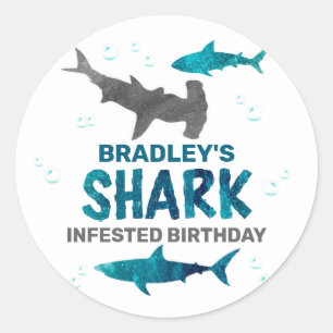 Adesivo Redondo Tubarão infestado qualquer Festa de aniversário et