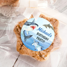 Adesivo Redondo Tubarão-Jawsome Sob O Aniversário Do Mar