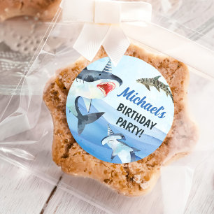 Adesivo Redondo Tubarão-Jawsome Sob O Aniversário Do Mar