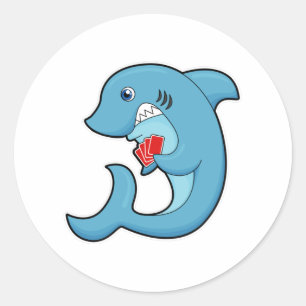 Adesivo Redondo Tubarão no Poker com cartões Poker