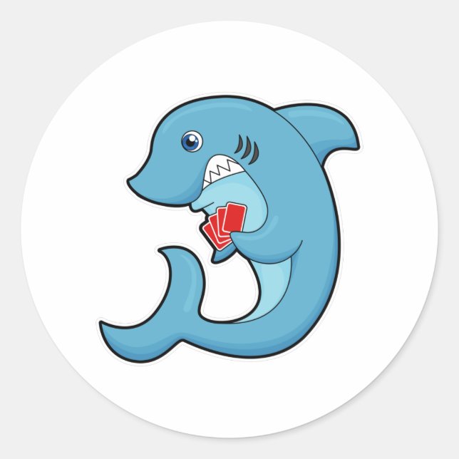 Adesivo Redondo Tubarão no Poker com cartões Poker (Frente)