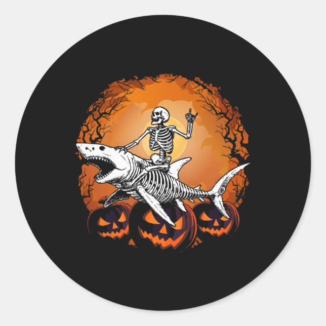 Adesivo Redondo Tubarão Preguiçoso Costume De Halloween Funny Anim (Frente)