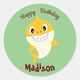 Adesivo Redondo Tubarão 🦈 Sábio do Partido do Oceano Super Birthd