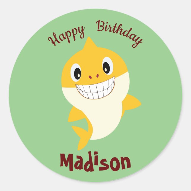 Adesivo Redondo Tubarão 🦈 Sábio do Partido do Oceano Super Birthd (Frente)