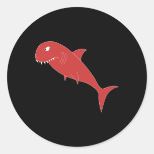 Adesivo Redondo Tubarão vermelho no preto
