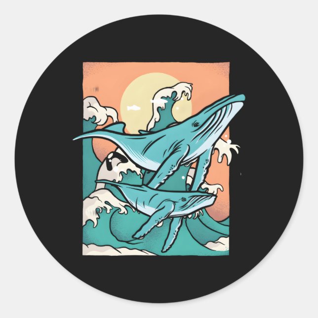 Adesivo Redondo Tubarões de baleia Orca Beluga Baleia Orcas Narwha (Frente)