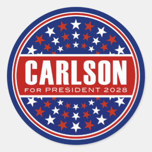 Adesivo Redondo Tucker Carlson Presidente 2028