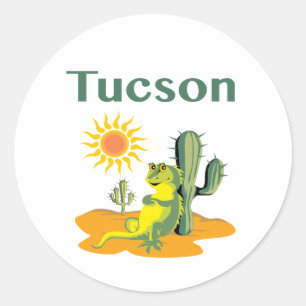 Adesivo Redondo Tucson Arizona Lizard sob Saguaro Classic Round
