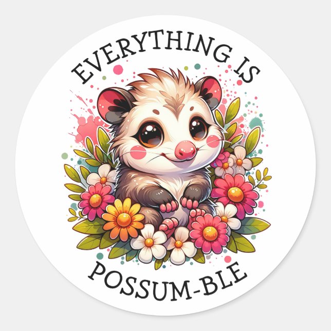 Adesivo Redondo Tudo é Possível-possums | Trocadilho Inspirador (Frente)