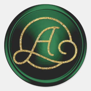Adesivo Redondo Tudo em Maiúsculas Círculo Dourado Monograma Verde