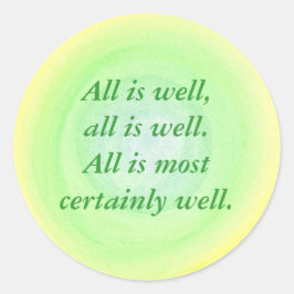 Adesivo Redondo Tudo está bem, vinhetas amarelas de afirmação verd