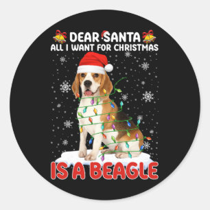 Adesivo Redondo Tudo O Que Eu Quero No Natal É Beagle Santa Hat Do