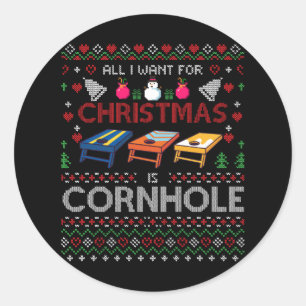 Adesivo Redondo Tudo o que eu quero no Natal é Cornhole Ugly Cornh
