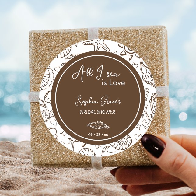 Adesivo Redondo Tudo o que Eu Vejo é Amor Conchas Marrons Gafanhot (Criador carregado)