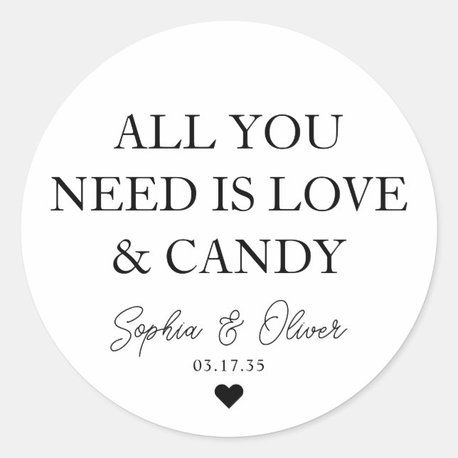 Adesivo Redondo TUDO O QUE PRECISAS É AMOR E VELHO Favor do Casame (Frente)