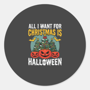 Adesivo Redondo Tudo o que Quero no Natal é o Design de Halloween 