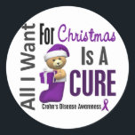 Adesivo Redondo Tudo o que quero para a doença de Crohn de Natal<br><div class="desc">Tudo que quero para o Natal é uma cura para a doença de Crohn. Que melhor hora para defender a cura da doença de Crohn e compartilhar a importante mensagem da consciência da doença de Crohn do que durante a bela época do Natal. Nosso encantador ursinho de pelúcia aninhado em...</div>