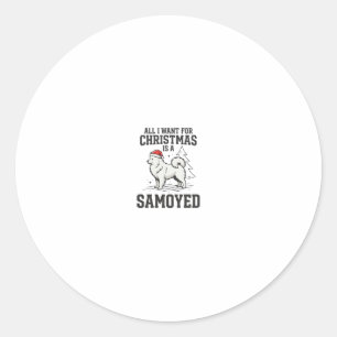 Adesivo Redondo Tudo o que Quero para o Natal Cachorro Samoyed