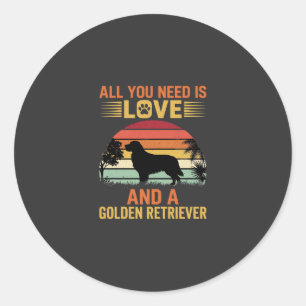 Adesivo Redondo Tudo o que você precisa é amor Golden Retriever