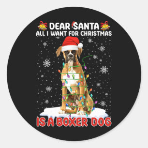 Adesivo Redondo Tudo Que Eu Quero Para O Natal É O Boxer Dog Santa