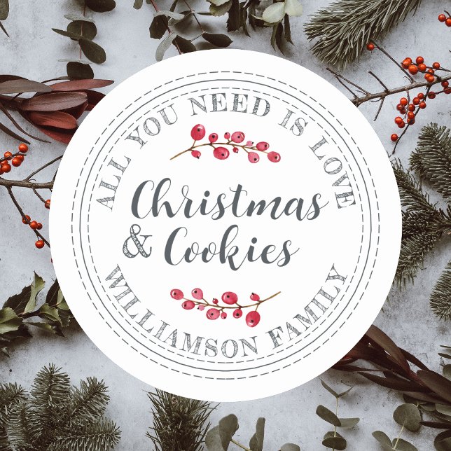 Adesivo Redondo Tudo que você precisa é amor e biscoitos de Natal (Criador carregado)