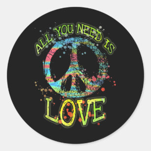 Adesivo Redondo Tudo Que Você Precisa É De Amor Hippie