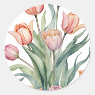 Adesivo Redondo Tulipa sofisticada com Aquarela