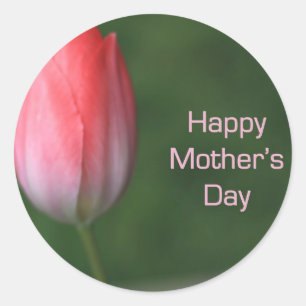 Adesivo Redondo tulipa vermelha, feliz dia das mães