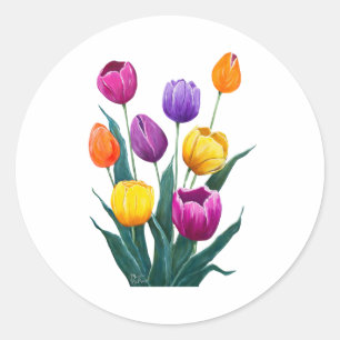 Adesivo Redondo Tulipas Coloridas