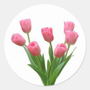 Adesivo Redondo tulipas cor-de-rosa - personalizáveis